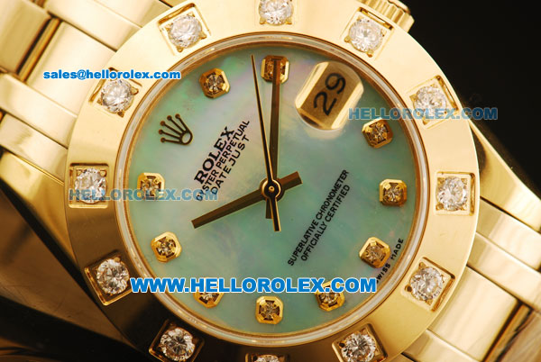 Rolex Datejust Automatic Movement Full Gold with Blue MOP Dial and Diamond Markers/Bezel-ETA Coating Case - Click Image to Close